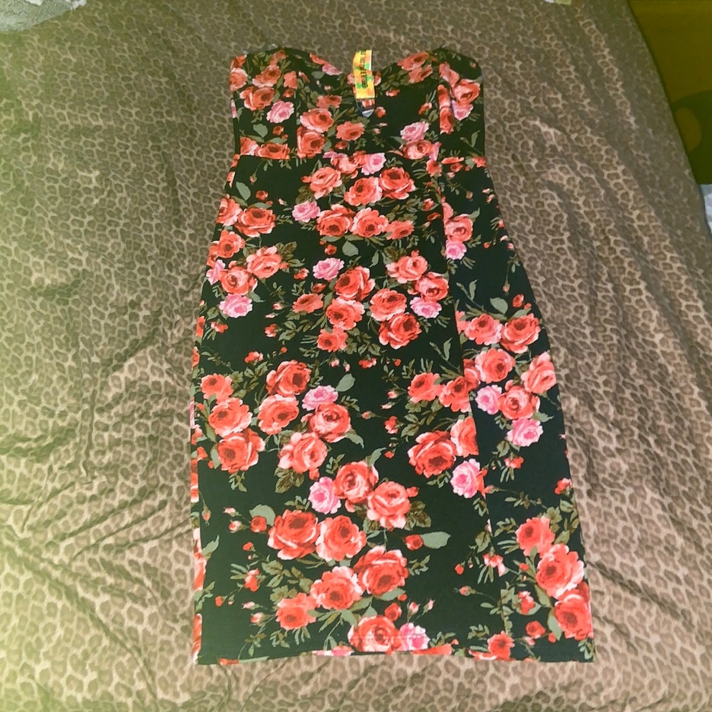 Floral tube top body con dress